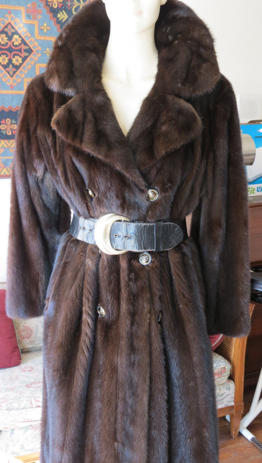 Designer Neiman Marcus Sable Black hue Full length Mink Fur Coat Jacket S-M 0-8