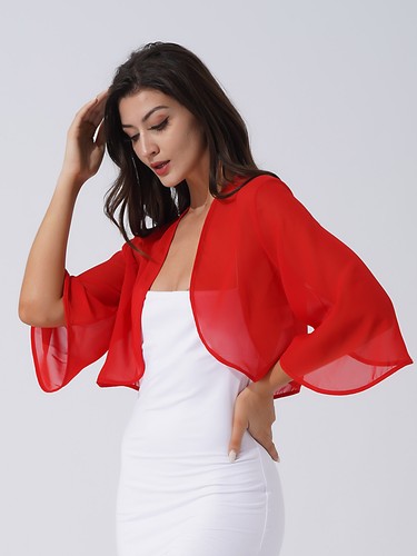 Lady Open Front Chiffon Cardigan See-through Bolero Shrug Crop Top Evening Party - Picture 460 of 466