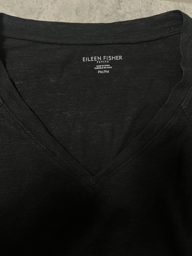 Eileen Fisher Hemp Cotton Short Sleeve Midi V Neck Shift Dress Black Petite M PM - Picture 9 of 10