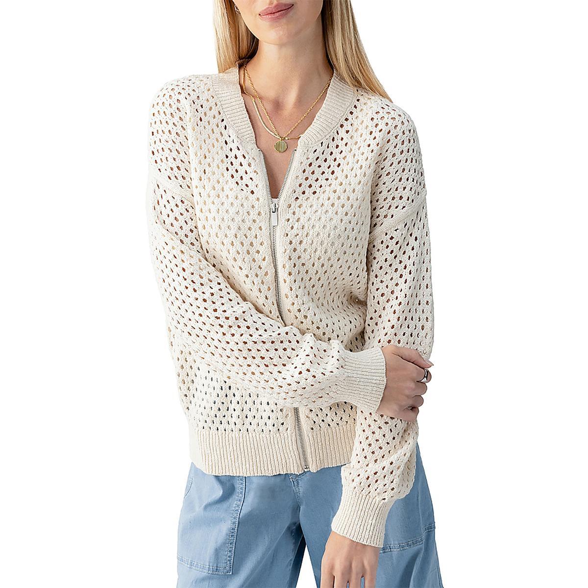 Женская трикотажная куртка-бомбер Sanctuary из хлопка цвета слоновой кости с петельками L BHFO 0937