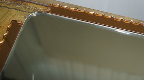 LOVELY 1930'S PEACH FRENCH ART DECO VENETIAN ETCHED & ENGRAVED BEVELLED MIRROR - Picture 11 of 12