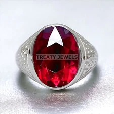 Ruby Oval Cut Gemstone With 925 Sterling Silver Ring For Men's #A25 *