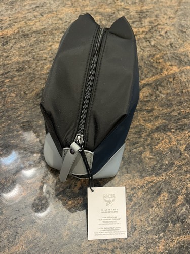 MCM Mens Toiletry Bag Embossed Polyester Clutch Bag Black & Gray 10” x 5” NWT! - Picture 6 of 12