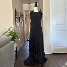 JJs House A-Line Scoop Asymmetrical Strech Crepe Eveninf Dress Ruffle Siz8 Black