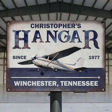 Personalized Pilot Airplane Hangar Sign, Pilot Hangar Mechanic Vintage Metal