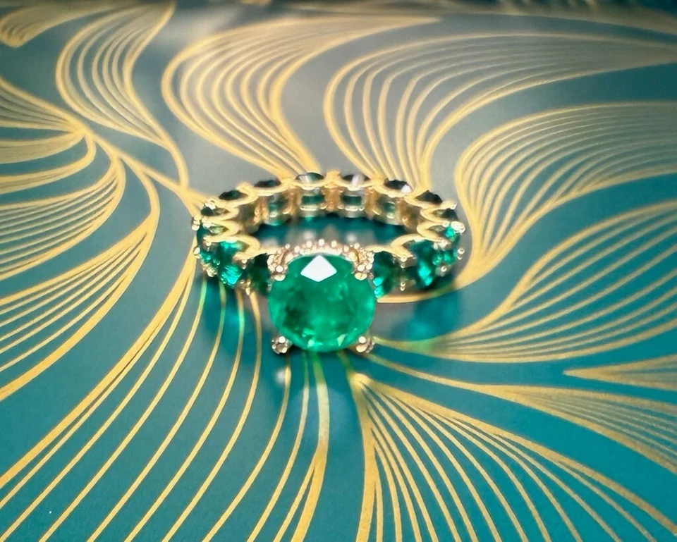 Talla 10 - Anillo Multi Piedras Preciosas Esmeralda Zambia 100% Original Verde Bosque Foto 3 de 3