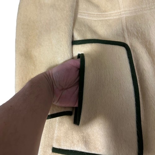 Vtg New England Sport Womens Beige & Green Trim Plush Wool Trench Top Coat Sz 18 - Picture 18 of 19