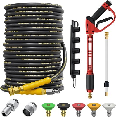 #ad 100FT Kink Resistant Hose 5000PSI Pressure Washer Gun 15quot; Extension Washer Wand $149.99