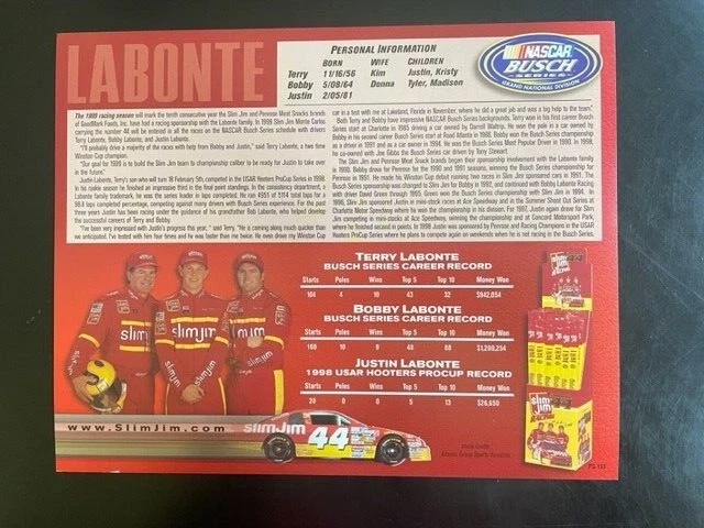 Foto promocional autografiada de Bobby, Terry y Justin Labonte Slim Jim Foto 2 de 2