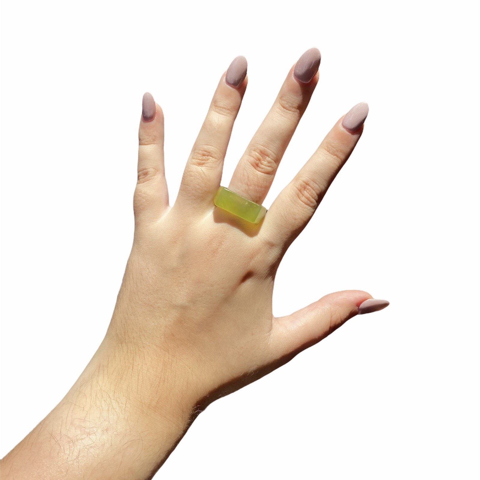 Solid Jade Stone Ring Yellow Green Jadeite Serpen… - image 6