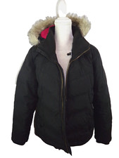 Horseware Women's Size L Goose Down Black Hooded Coat Faux Fur Lined Hood