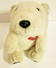 Vintage 1995 Coca-Cola Stuffed White Polar Bear Plush with Coke Badge 7”