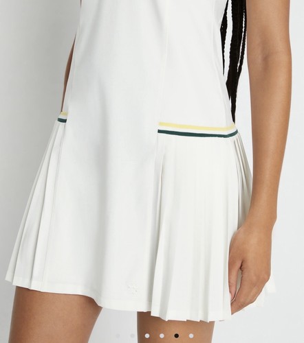 NWT Tory Sport Open Collar V Neck Tennis Dress ~ White Green/Yellow Trim ~ Sz XS - Picture 9 of 10
