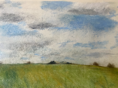 FRANZ EHMKE *1928-2018 DDR MALER PASTELL BLICK AUF ARKENBERGE FELDER PANKOW - Afbeelding 2 van 4