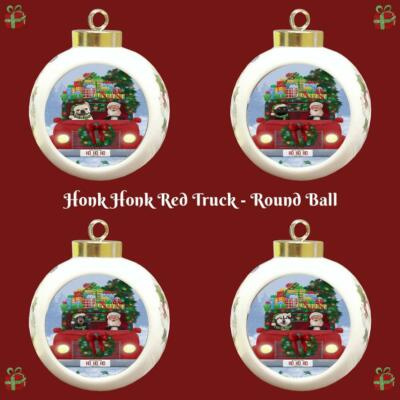 #ad Express Delivery Red Truck Running Dogs Cats Round Ball Christmas Tree Ornament $29.99