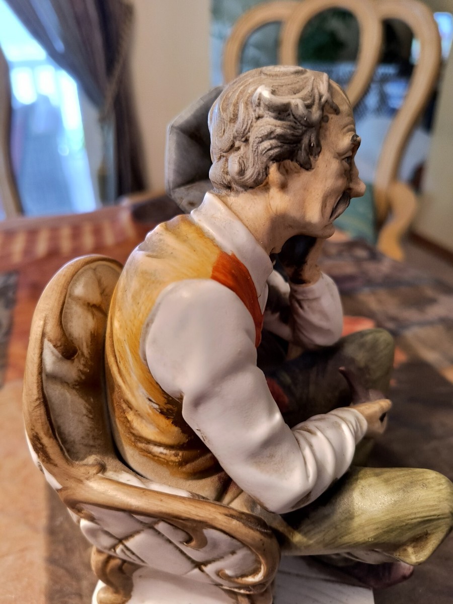 Italian Capodimonte Porcelain Statue Music Box - Old Man
