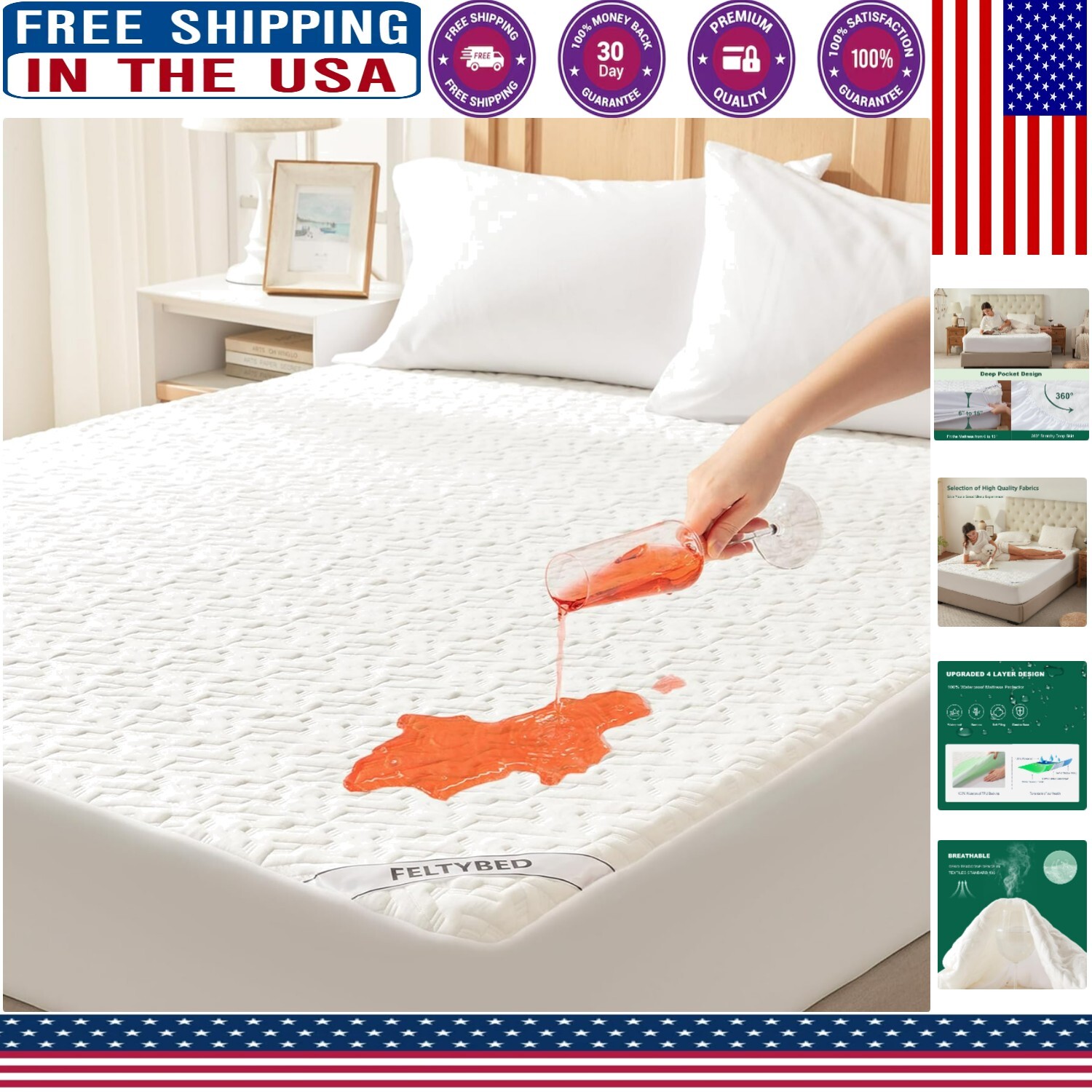 Breathable Waterproof King Size Mattress Protector Machine Washable
