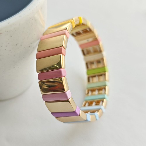 Rainbow Brite Rainbow Brite Gold Multicolor Stretch Bracelet Size M