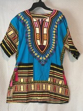 Unbranded African Style Dashiki Unisex Aqua B Colorful Short Sleeve OSFM Top C 