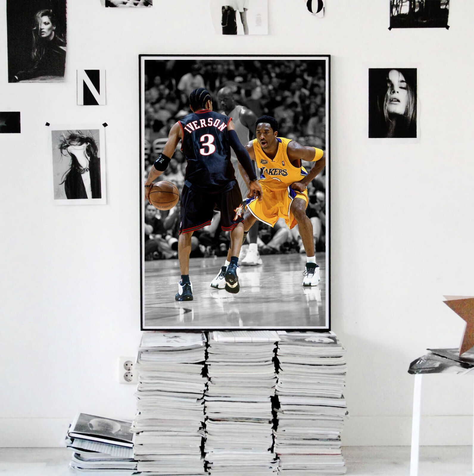 Allen Iverson Dribble & kobe bryant Basketball Star - Poster 12 x 18 inch  Poster Print Frameless Art Gift 30 x 46 cm Paper 