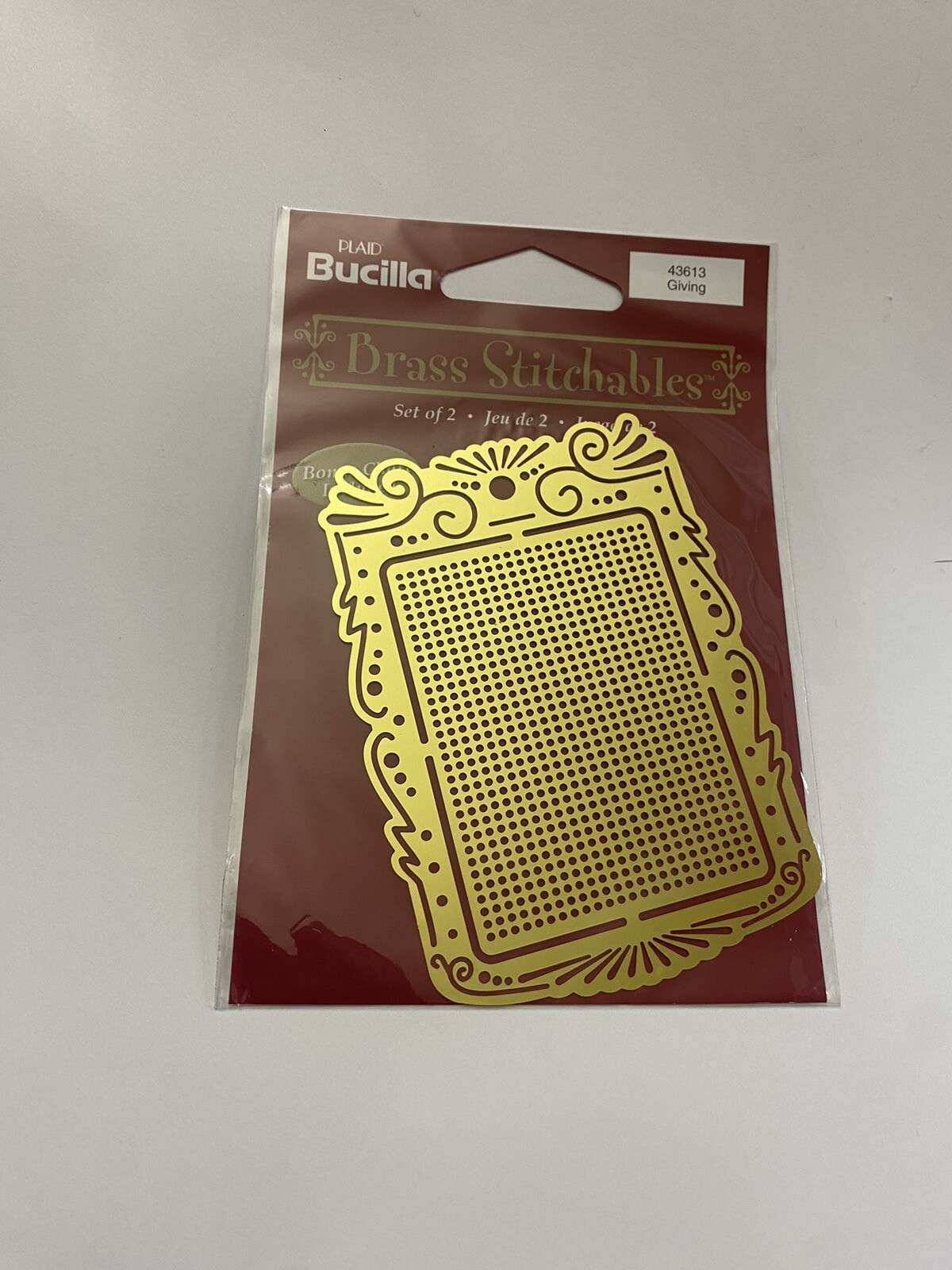 Plaid Bucilla Brass Stitchables Giving Set of 2 Cross Stitch Forms