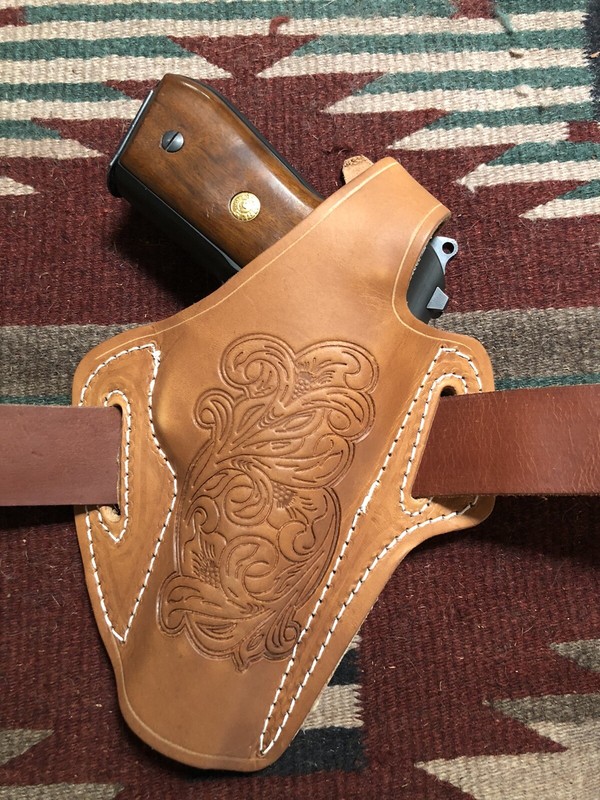 Fits Taurus PT 92 AF & Beretta 92 FS Leather Thumb Break Pancake Holster Floral
