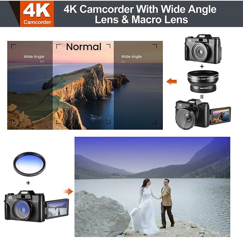 4K Digital Vlogging Camera for YouTube 4k Camcorder HD 1080P 48MP Video Camera - Picture 5 of 7