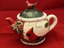 Yankee Candle Holly Cardinal Birds Christmas Teapot with Lid Votive Holder 4.5x5