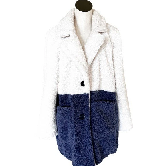 Color block top teddy coat