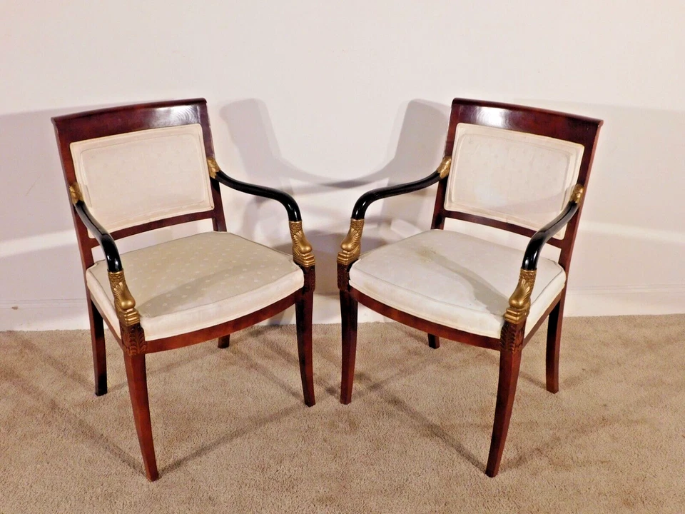 Par de sillones BEIDERMEIER DOLPHIN de cerezo macizo dorado ebonizado CENTURY muebles Foto 4 de 4