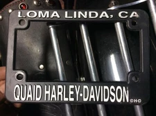 LOMA LINDA, CA.QUAID HARLEY-DAVIDSON LICENSE PLATE FRAME CALIFORNIA MOTORCYCLE 