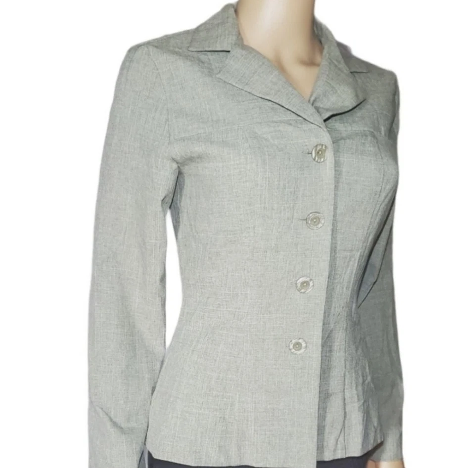 #F Abrigo Blazer Mujer Jonathan Martin Lino Gris Traje Pequeño  Foto 2 de 3