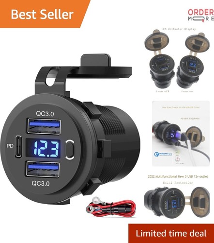 Dual USB Car Charger Quick Charge 3.0 PD USB C Socket Volt Meter Power Switch