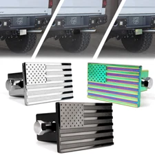 2" Inch Black Aluminum Tow Trailer Hitch Receiver Cover Plug W/ US American Flag
