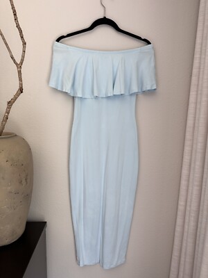 ASOS Ruffle Off Shoulder Bardot Pencil Midi Dress Blue Aqua US4 | eBay