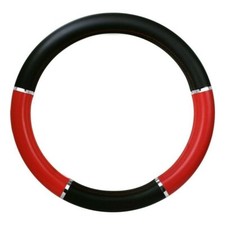 Semi Steering Wheel Cover Truck Universal Black Leather Red Chrome Accents 54014 Semi Steering Wheel Cover Truck Universal Black Leather Red Chrome Accents 54014
