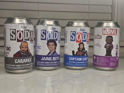 LOT of 4 NEW Funko Soda Can Figures JAIME REYES, CPT CARTER, CARAPAX & T'CHALLA