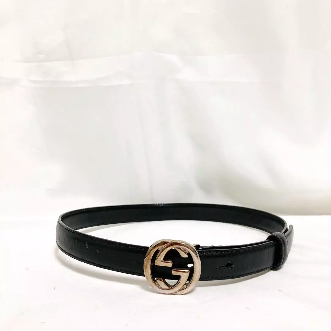 Beauté GUCCI Gucci GG Ceinture à Enclenchement Cuir Noir   Mode Femme   Authentique
