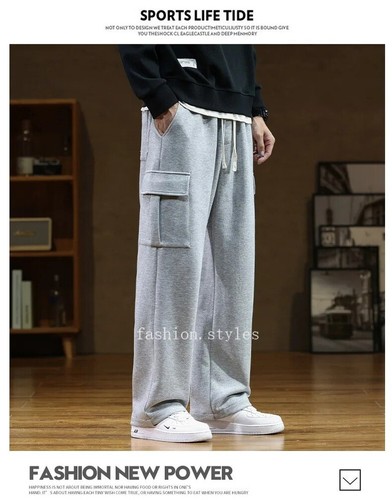 Pantaloni cargo larghi uomo autunno vita dritta elasticizzata uomo streetwear felpa - Foto 12 di 27