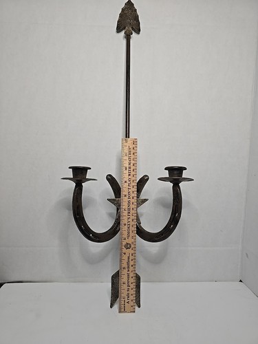 Metal Arrow Horseshoe Candle Wall Hanging Decor Rustic Western Indian Preowned - Picture 3 of 11