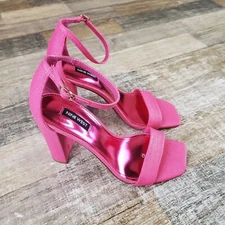 Nine West Marrie 2 Womens Sandals Sz 8.5 M Block Heel Pink Raffia Ankle Strap