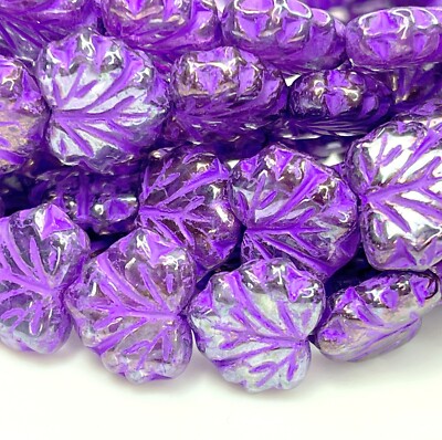 Maple Leaf Beads, 13mm, Violet w/Purple Wash, 20 Pcs