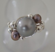 Handmade Black Freshwater Pearl Ring in sterling silver