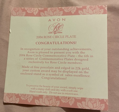 Vintage Avon Rose Circle Award 6th In Series  Plate Mrs.Albee presenting Avon - Picture 6 of 6