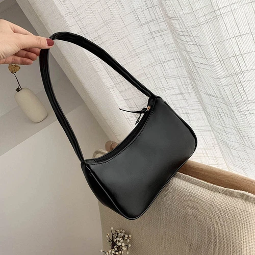 Bolso de hombro de cuero PU suave para mujeres color liso moda negro - Imagen 9 de 12