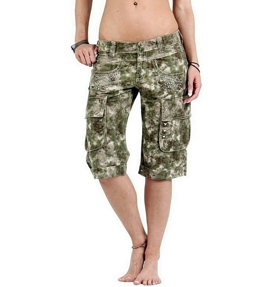GUESS Jeans Damen Bermuda-short Camouflage-army Größe 25 kurze Hose Sommer