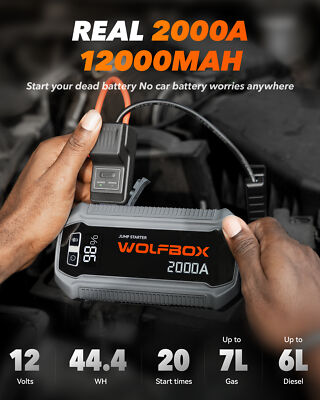 WOLFBOX 2000A Car Jump Starter Booster Jumper Box Power Bank Battery Charger
