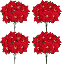 4 Pack 17" Velvet Red Artificial Poinsettia Flowers Christmas Tree Home Decor