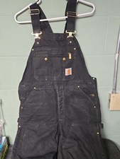 Carhartt Men's Black Bib Overalls Size 36x30 Double Knee Durable Quilted Liner