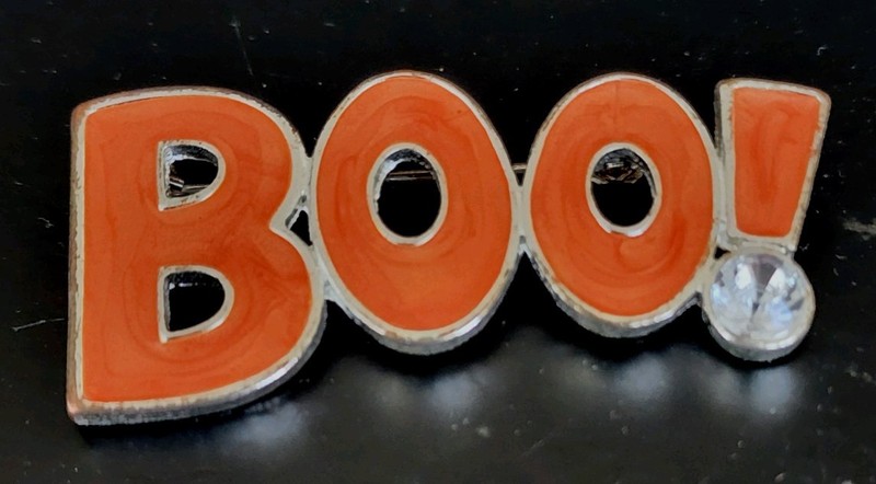 BOO! Halloween Themed Oarange Painted Silver Tone Brooch Pin